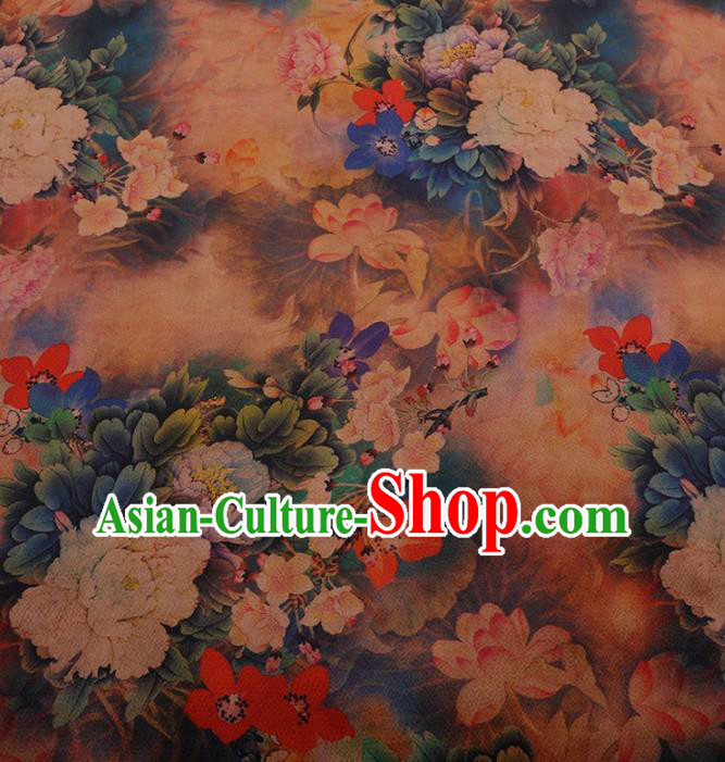 Traditional Chinese Classical Peony Lotus Pattern Design Satin Watered Gauze Brocade Fabric Asian Silk Fabric Material