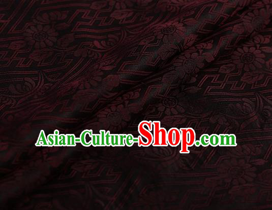 Chinese Traditional Chrysanthemum Pattern Design Black Satin Watered Gauze Brocade Fabric Asian Silk Fabric Material