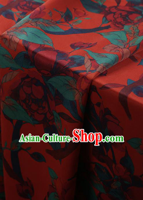 Traditional Chinese Classical Peony Pattern Design Red Satin Watered Gauze Brocade Fabric Asian Silk Fabric Material