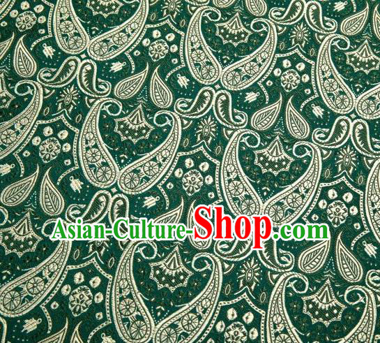 Chinese Classical Loquat Flower Pattern Design Deep Green Brocade Asian Traditional Hanfu Silk Fabric Tang Suit Fabric Material