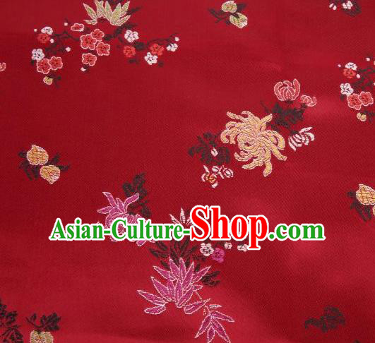 Chinese Classical Plum Orchid Bamboo Chrysanthemum Pattern Design Red Brocade Asian Traditional Hanfu Silk Fabric Tang Suit Fabric Material