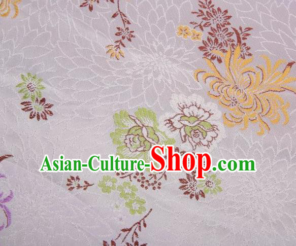 Chinese Classical Plum Orchid Bamboo Chrysanthemum Pattern Design White Brocade Asian Traditional Hanfu Silk Fabric Tang Suit Fabric Material