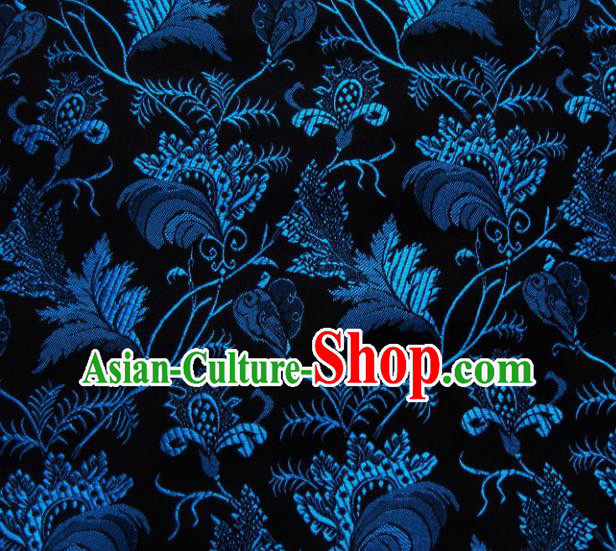 Chinese Classical Leaf Pattern Design Black Brocade Asian Traditional Hanfu Silk Fabric Tang Suit Fabric Material