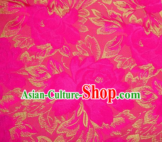 Chinese Classical Peony Flowers Pattern Design Rosy Brocade Asian Traditional Hanfu Silk Fabric Tang Suit Fabric Material