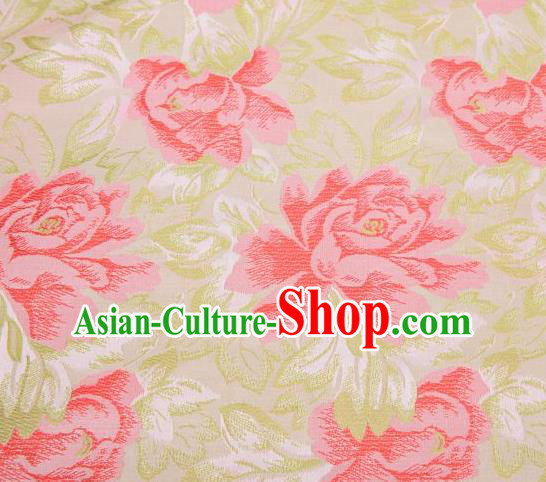 Chinese Classical Red Peony Flowers Pattern Design Brocade Asian Traditional Hanfu Silk Fabric Tang Suit Fabric Material