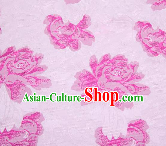 Chinese Classical Peony Flowers Pattern Design Pink Brocade Asian Traditional Hanfu Silk Fabric Tang Suit Fabric Material