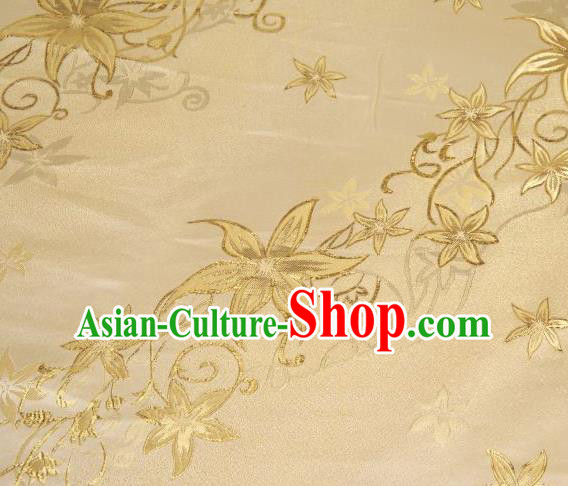 Chinese Classical Pentas Flowers Pattern Design Golden Brocade Asian Traditional Hanfu Silk Fabric Tang Suit Fabric Material