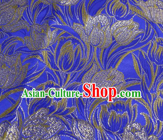 Chinese Classical Tulip Pattern Design Royalblue Brocade Asian Traditional Hanfu Silk Fabric Tang Suit Fabric Material