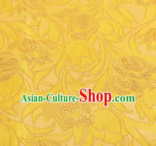 Chinese Classical Tulip Pattern Design Yellow Brocade Asian Traditional Hanfu Silk Fabric Tang Suit Fabric Material