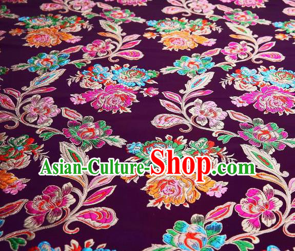 Chinese Classical Colorful Peony Pattern Design Purple Brocade Asian Traditional Hanfu Silk Fabric Tang Suit Fabric Material