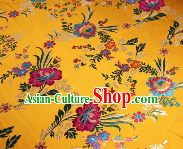 Chinese Classical Malus Spectabilis Pattern Design Yellow Brocade Asian Traditional Hanfu Silk Fabric Tang Suit Fabric Material