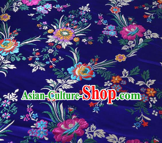 Chinese Classical Malus Spectabilis Pattern Design Royalblue Brocade Asian Traditional Hanfu Silk Fabric Tang Suit Fabric Material