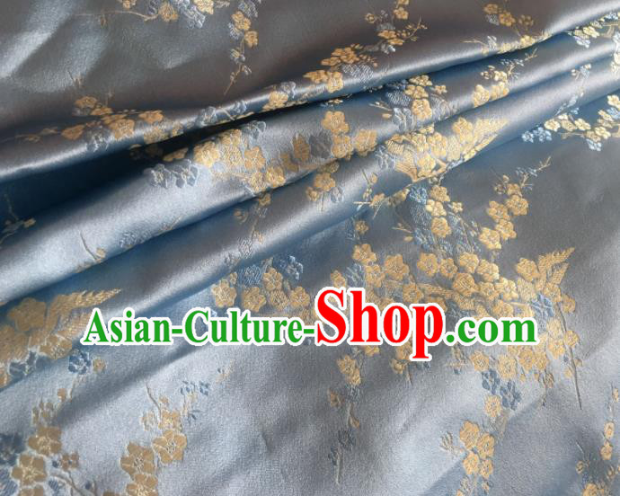 Chinese Classical Plum Blossom Pattern Design Blue Brocade Asian Traditional Hanfu Silk Fabric Tang Suit Fabric Material