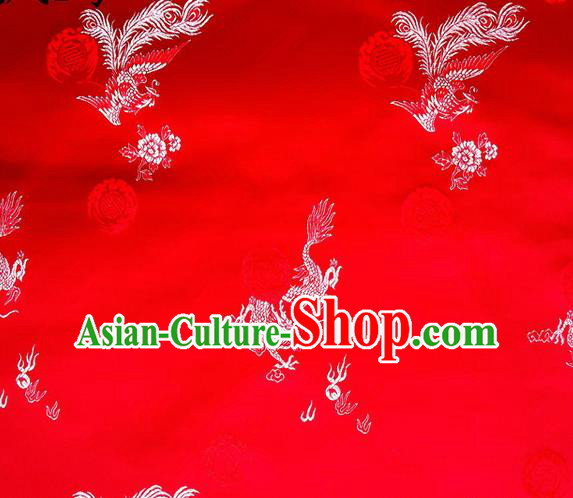 Chinese Classical Dragon Phoenix Pattern Design Red Brocade Asian Traditional Hanfu Silk Fabric Tang Suit Fabric Material