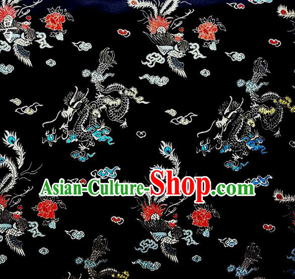 Chinese Classical Dragon Phoenix Pattern Design Black Brocade Asian Traditional Hanfu Silk Fabric Tang Suit Fabric Material