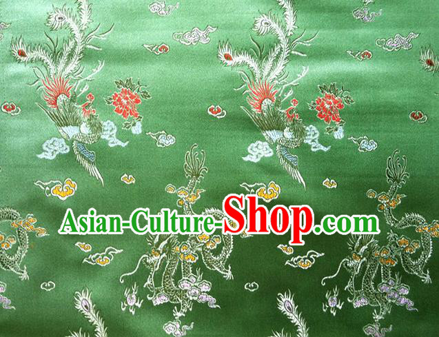 Chinese Classical Dragon Phoenix Pattern Design Green Brocade Asian Traditional Hanfu Silk Fabric Tang Suit Fabric Material