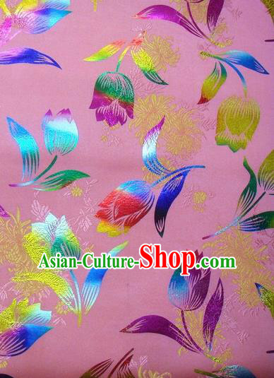 Chinese Classical Gilding Tulip Pattern Design Pink Brocade Asian Traditional Hanfu Silk Fabric Tang Suit Fabric Material