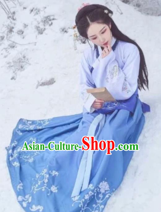 Traditional Chinese Ming Dynasty Aristocratic Lady Embroidered Hanfu Dress Ancient Drama Historical Costume for Women