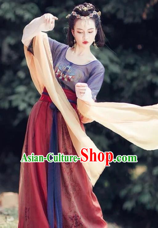 Traditional Chinese Tang Dynasty Court Dance Embroidered Hanfu Dress Ancient Drama Imperial Consort Historical Costume for Women