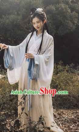 Traditional Chinese Jin Dynasty Court Princess Embroidered Hanfu Dress Ancient Drama Peri Goddess Historical Costume for Women