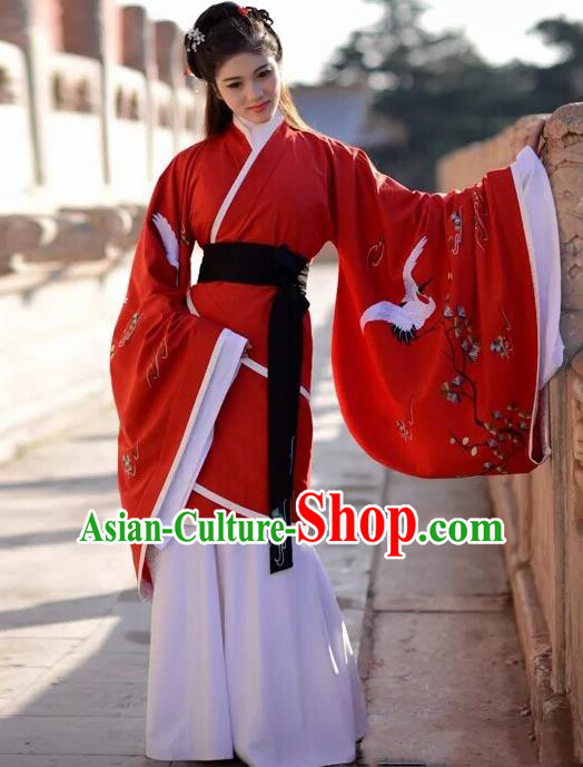 Traditional Chinese Han Dynasty Wedding Embroidered Red Hanfu Dress Ancient Drama Court Princess Historical Costume for Women