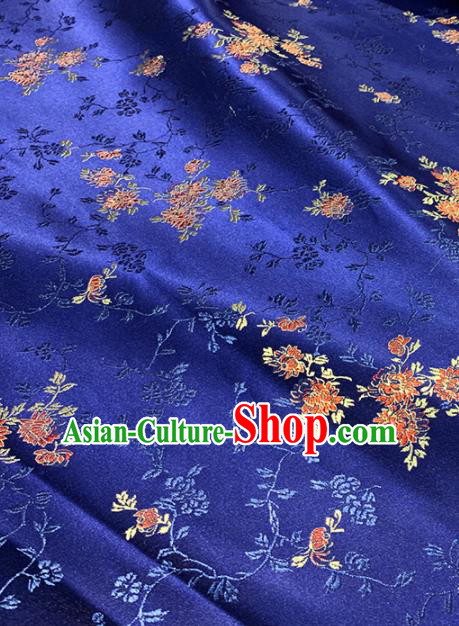 Chinese Classical Peony Flowers Pattern Design Royalblue Brocade Asian Traditional Hanfu Silk Fabric Tang Suit Fabric Material