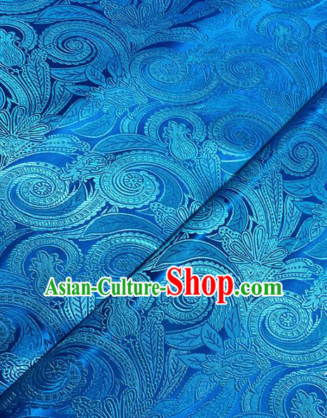 Chinese Classical Pattern Design Blue Brocade Asian Traditional Cheongsam Silk Fabric Tang Suit Fabric Material