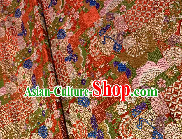 Japan Classical Pattern Design Red Brocade Asian Japanese Traditional Kimono Silk Fabric Material