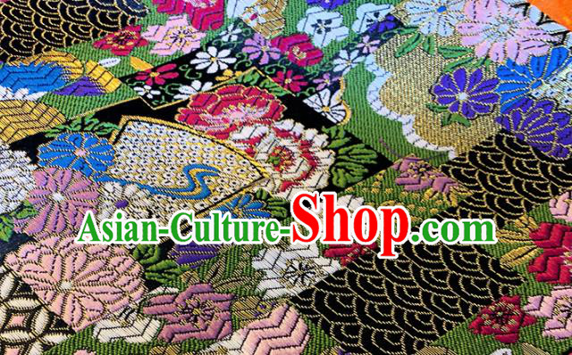 Japan Classical Pattern Design Black Brocade Asian Japanese Traditional Kimono Silk Fabric Material