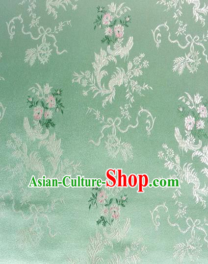 Chinese Classical Ribbon Chrysanthemum Pattern Design Green Brocade Asian Traditional Hanfu Silk Fabric Tang Suit Fabric Material