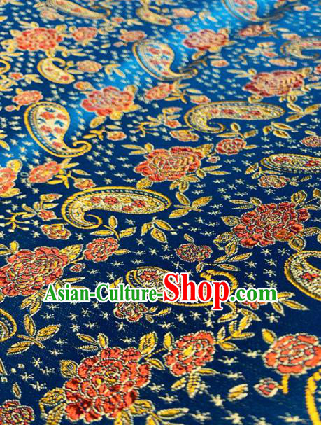 Chinese Classical Peony Pipa Pattern Design Navy Brocade Drapery Asian Traditional Cheongsam Silk Fabric Tang Suit Fabric Material