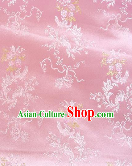 Chinese Classical Ribbon Chrysanthemum Pattern Design Light Pink Brocade Asian Traditional Hanfu Silk Fabric Tang Suit Fabric Material