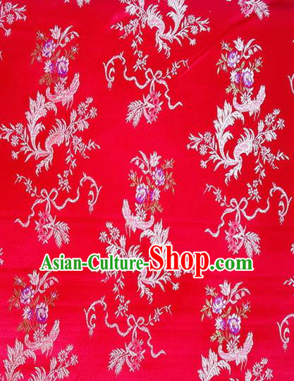 Chinese Classical Ribbon Chrysanthemum Pattern Design Red Brocade Asian Traditional Hanfu Silk Fabric Tang Suit Fabric Material