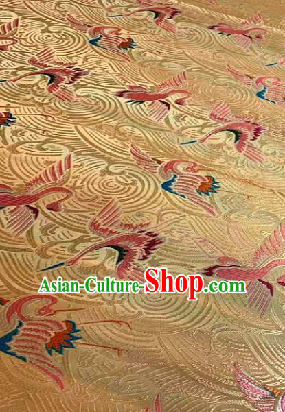 Japan Classical Cranes Pattern Design Golden Brocade Asian Japanese Traditional Kimono Silk Fabric Material