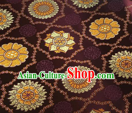 Chinese Classical Galsang Flower Pattern Design Deep Purple Brocade Drapery Asian Traditional Tang Suit Silk Fabric Material