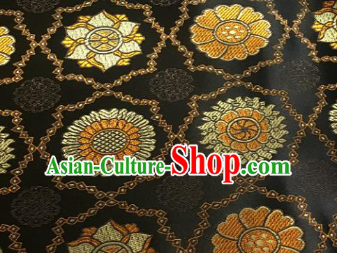 Chinese Classical Galsang Flower Pattern Design Black Brocade Drapery Asian Traditional Tang Suit Silk Fabric Material