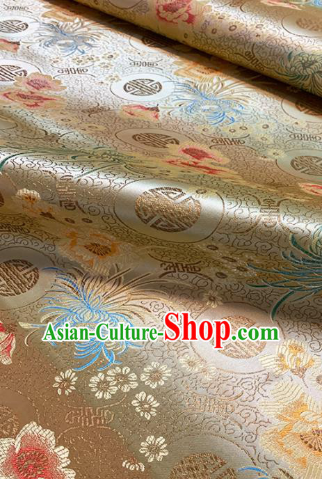 Chinese Classical Chrysanthemum Peony Pattern Design Golden Brocade Drapery Asian Traditional Tang Suit Silk Fabric Material