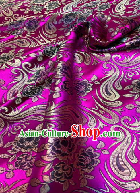 Chinese Classical Birdfoot Pattern Design Rosy Brocade Drapery Asian Traditional Tang Suit Silk Fabric Material