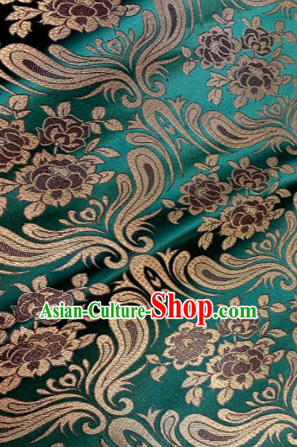 Chinese Classical Birdfoot Pattern Design Green Brocade Drapery Asian Traditional Tang Suit Silk Fabric Material