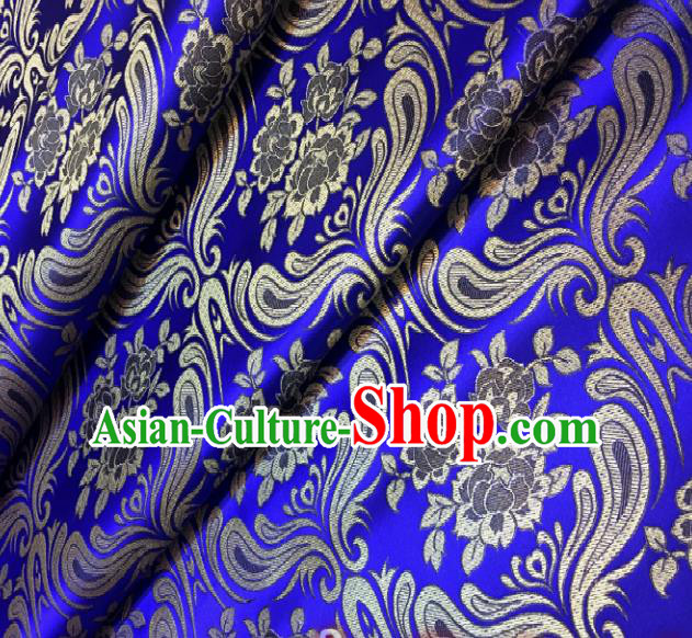 Chinese Classical Birdfoot Pattern Design Royalblue Brocade Drapery Asian Traditional Tang Suit Silk Fabric Material