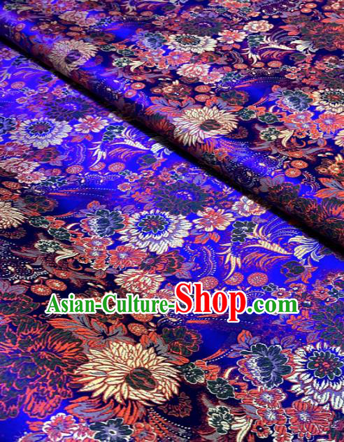 Chinese Classical Satin Chrysanthemum Pattern Design Royalblue Brocade Drapery Asian Traditional Tang Suit Silk Fabric Material