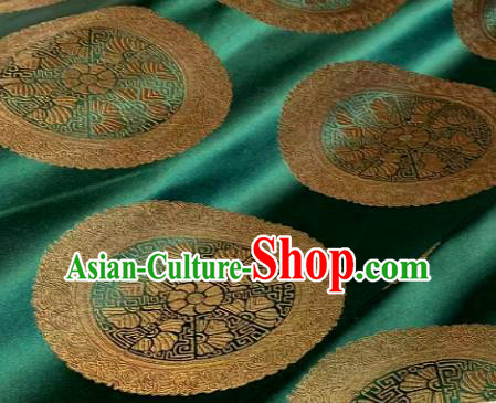 Chinese Classical Green Satin Traditional Wheel Pattern Design Brocade Drapery Asian Tang Suit Silk Fabric Material