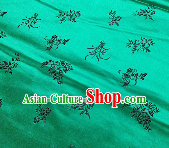 Traditional Chinese Classical Orchid Pattern Design Fabric Green Brocade Tang Suit Satin Drapery Asian Silk Material