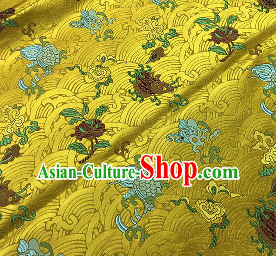 Traditional Chinese Classical Carps Pattern Design Fabric Golden Brocade Tang Suit Satin Drapery Asian Silk Material