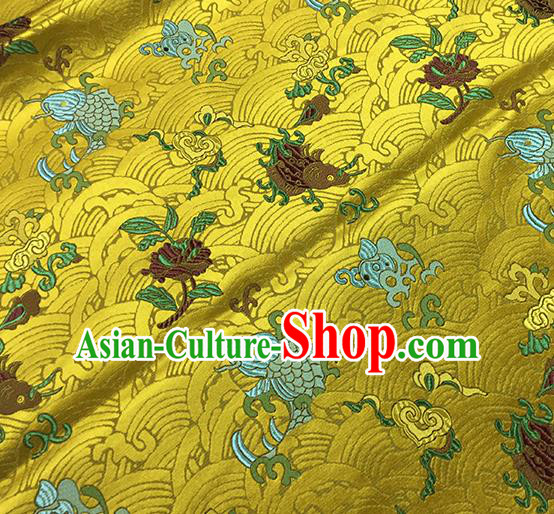Traditional Chinese Classical Carps Pattern Design Fabric Golden Brocade Tang Suit Satin Drapery Asian Silk Material