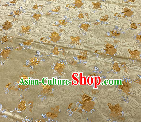 Traditional Chinese Classical Carps Pattern Design Fabric Light Golden Brocade Tang Suit Satin Drapery Asian Silk Material