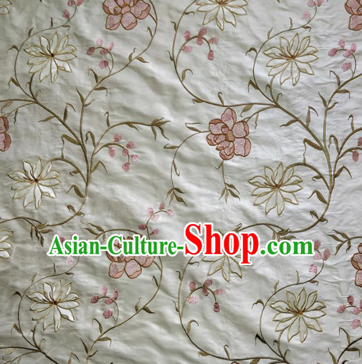 Traditional Chinese Classical Twine Lotus Pattern Design Fabric White Brocade Tang Suit Satin Drapery Asian Silk Material
