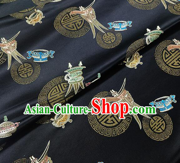 Traditional Chinese Classical Wine Cup Pattern Design Fabric Black Brocade Tang Suit Satin Drapery Asian Silk Material