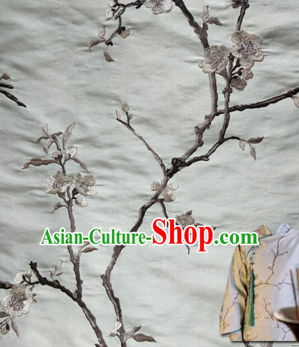 Traditional Chinese Classical Embroidered Plum Blossom Pattern Design Fabric Blue Brocade Tang Suit Satin Drapery Asian Silk Material