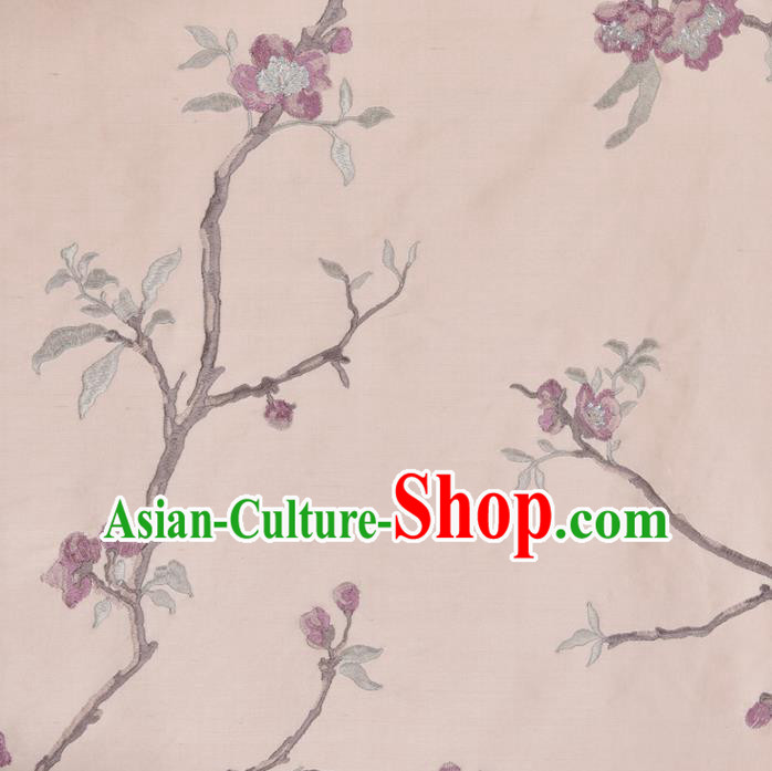 Traditional Chinese Classical Embroidered Plum Blossom Pattern Design Fabric Pink Brocade Tang Suit Satin Drapery Asian Silk Material